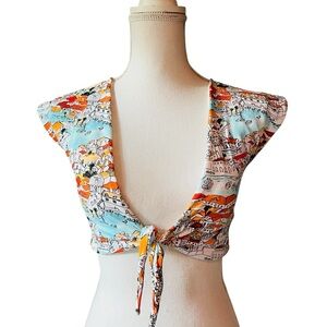 ESTIVO Colorful Printed Women's Swim Top with front tie Size Small